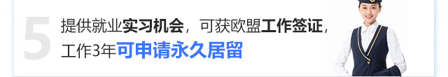 提供就业实习机会，可获欧盟工作签证，工作3年可申请永久居留